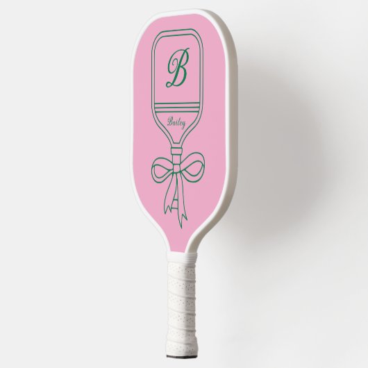 Monogram Green Bow Pink Pickleball Paddle (Links)