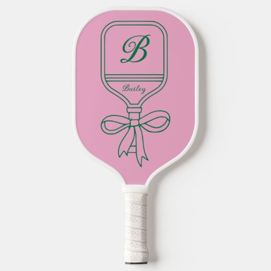 Monogram Green Bow Pink Pickleball Paddle (Voorkant)