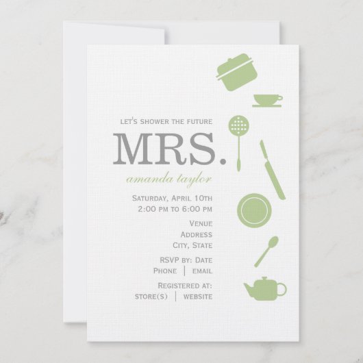 Monogram Green Bridal Shower Invitations Kaart (Voorkant)