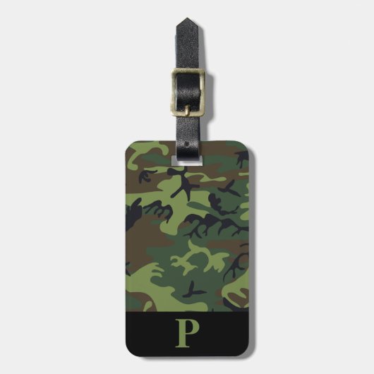 Monogram Green Brown Black Camouflage Black Bagagelabel (Voorkant verticaal)