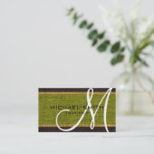 Monogram Green Burlap Linen Rustic Jute Visitekaartje (Staand voorkant)