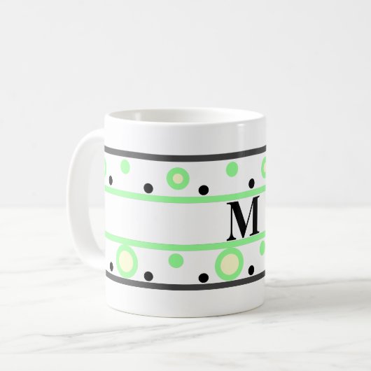 Monogram Green Cream Polka Dots Koffiemok (Voorkant links)