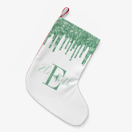 Monogram Green Faux Glitter Drift White Kleine Kerstsok