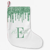 Monogram Green Faux Glitter Drift White Kleine Kerstsok (Voorkant)
