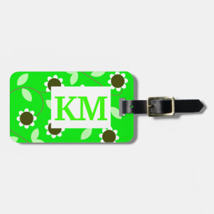 Monogram Green Floral Bagagelabel