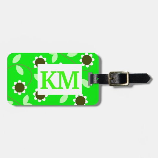 Monogram Green Floral Bagagelabel (Voorkant horizontaal)