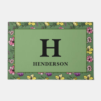 Monogram Green Flower Garden Deurmat