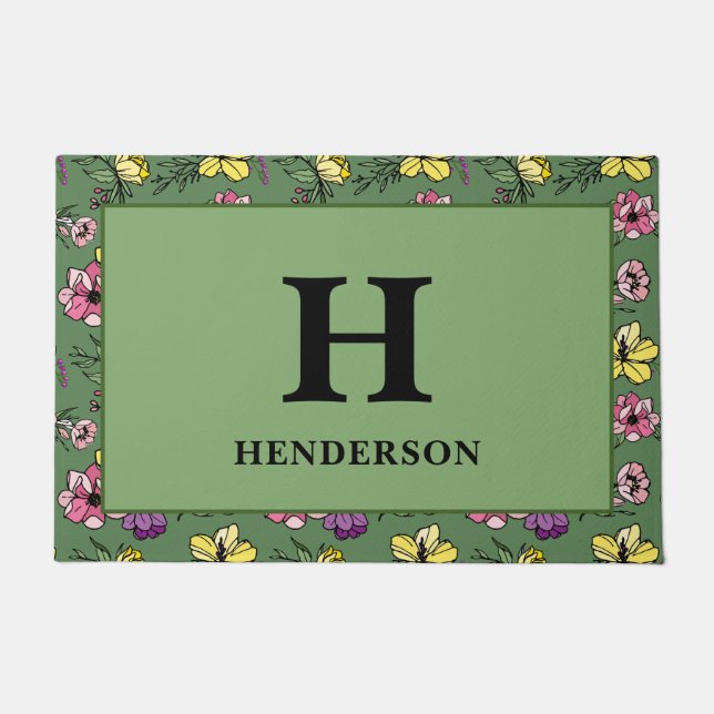 Monogram Green Flower Garden Deurmat (Voorkant)