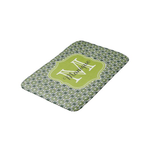 Monogram Green Flowers Patroon Badmat (Gekanteld)