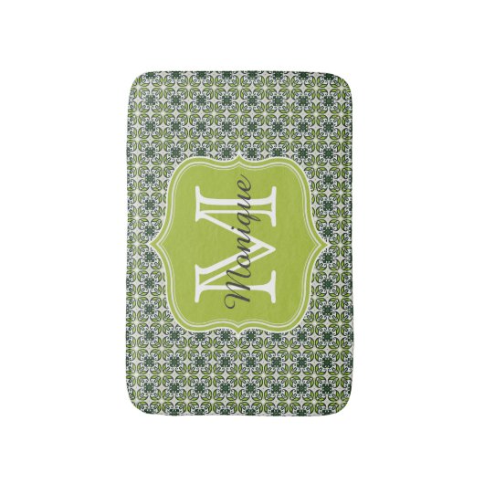 Monogram Green Flowers Patroon Badmat (Voorkant Verticaal)