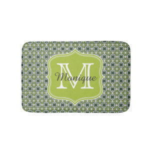 Monogram Green Flowers Patroon Badmat