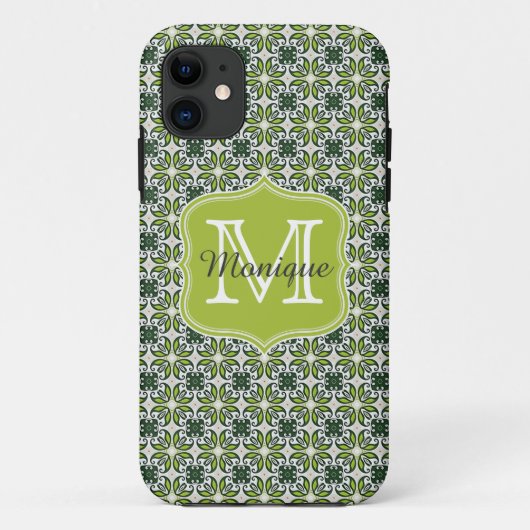 Monogram Green Flowers Patroon Case-Mate iPhone Case (Achterkant)