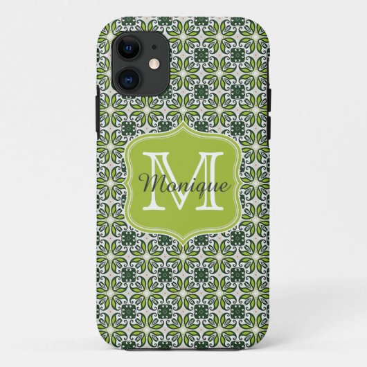 Monogram Green Flowers Patroon Case-Mate iPhone Case (Achterkant)