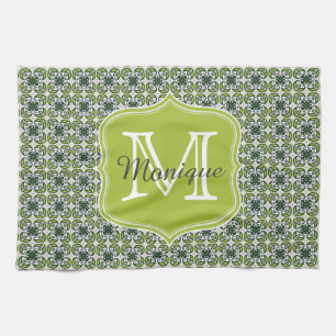 Monogram Green Flowers Patroon Theedoek