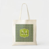 Monogram Green Flowers Patroon Tote Bag (Voorkant)