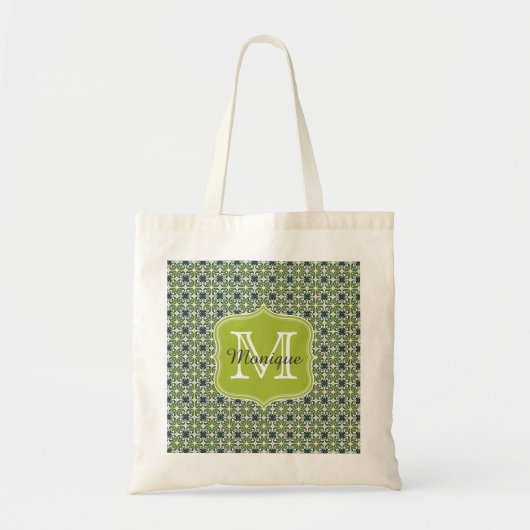 Monogram Green Flowers Patroon Tote Bag (Voorkant)