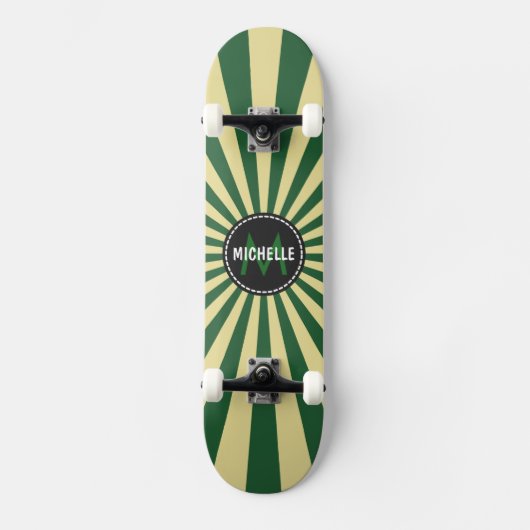 Monogram Green Funky Sun Rays Pattern Persoonlijk Skateboard (Voorkant)