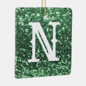 Monogram Green Glitter Metallic Kerstfeestdag Keramisch Ornament (Rechts)