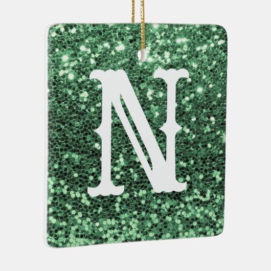 Monogram Green Glitter Metallic Kerstfeestdag Keramisch Ornament (Rechts)