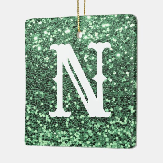 Monogram Green Glitter Metallic Kerstfeestdag Keramisch Ornament (Links)