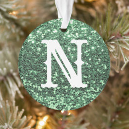 Monogram Green Glitter Metallic Kerstfeestdag Ornament