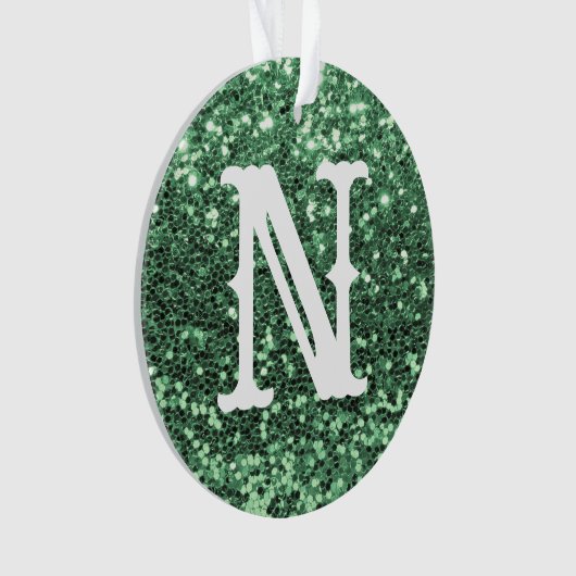 Monogram Green Glitter Metallic Kerstfeestdag Ornament (voorkant)