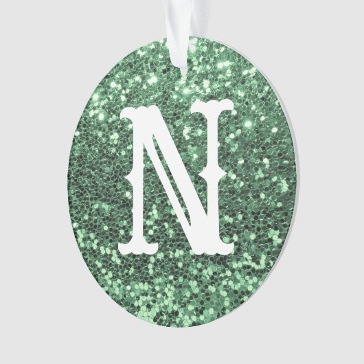 Monogram Green Glitter Metallic Kerstfeestdag Ornament (voorkant)