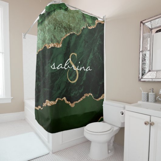 Monogram Green Gold Agate Geode Douchegordijn (In situ)