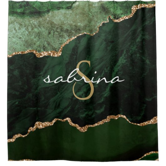 Monogram Green Gold Agate Geode Douchegordijn (Voorkant)