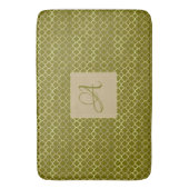 Monogram Green Gold Quatrefoil Passen getrouwd Wed Badmat (Voorkant Verticaal)