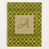 Monogram Green Gold Quatrefoil Passen getrouwd Wed Planner (Voorkant)