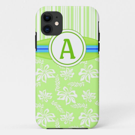 Monogram Green Hibiscus & Surfboard iPhone 5 Hoesj Case-Mate iPhone Case (Achterkant)