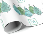 Monogram Green Kerstbomen Cadeaupapier (Rol Hoek)