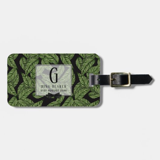 Monogram Green Leaf Tropical RING BEARER Bagagelabel (Voorkant horizontaal)