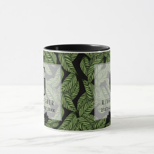 Monogram Green Leaf Tropical RING BEARER Wedding Mok (Midden)