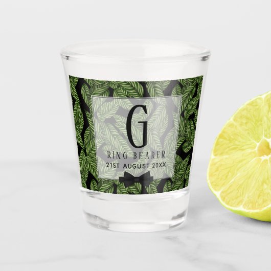 Monogram Green Leaf Tropical RING BEARER Wedding Shot Glas (Voorkant)