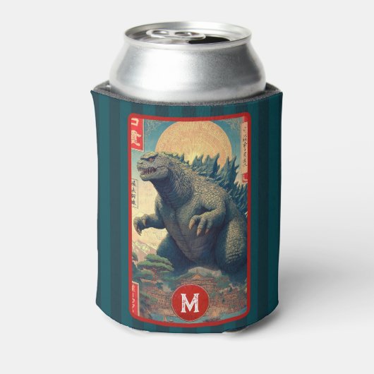 Monogram Green Lizard Monster Cool Retro Bold Fun Blikjeskoeler (Blikje Achterkant)