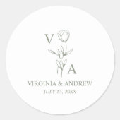 Monogram Green Minimalist Boho Wedding  Ronde Sticker (Voorkant)