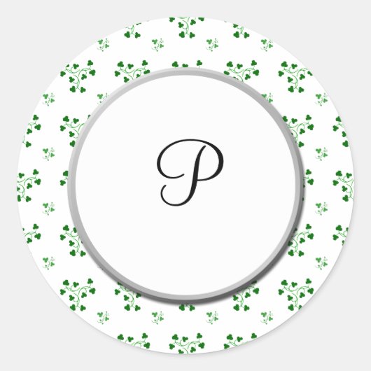 Monogram Green Shamrocks Circles Sticker (Voorkant)