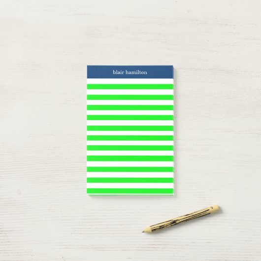 Monogram Green Striped Post-it® Notes (Op bureau)