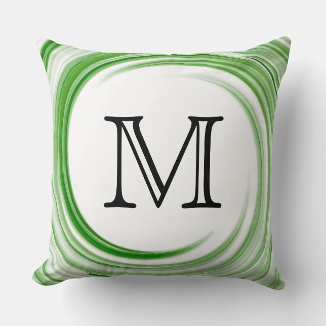 Monogram Green Swirl Abstract Kussen (Voorkant)