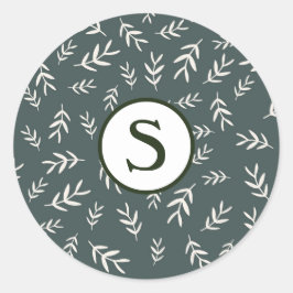 Monogram Green Traditional Pine Needles Holiday Ronde Sticker
