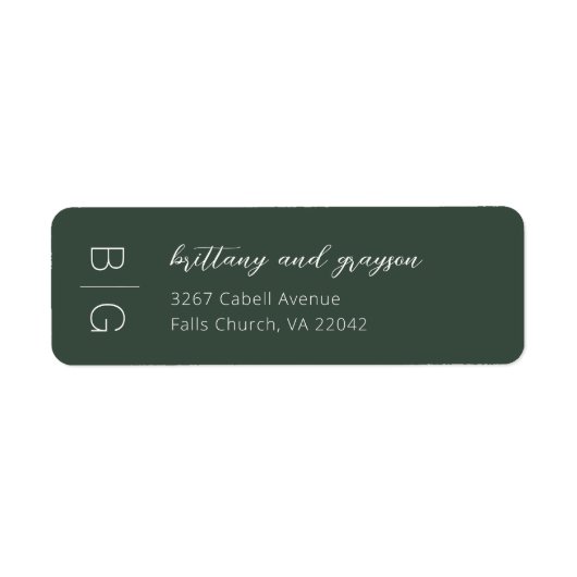 Monogram Green Wedding Return Label (Voorkant)