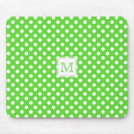 Monogram: Green & White Polka-Dot Mousepad Muismat (Voorkant)