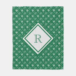 Monogram Green White Snowflakes Winter Kerstmis Fleece Deken
