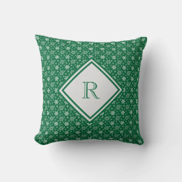 Monogram Green White Snowflakes Winter Kerstmis Kussen