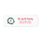 Monogram Green Wreath Kerstmis Etiket (Voorkant)