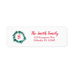 Monogram Green Wreath Kerstmis Etiket