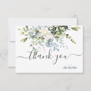Monogram Greenery Blue Gum Eucalyptus Hartelijk da Bedankkaart