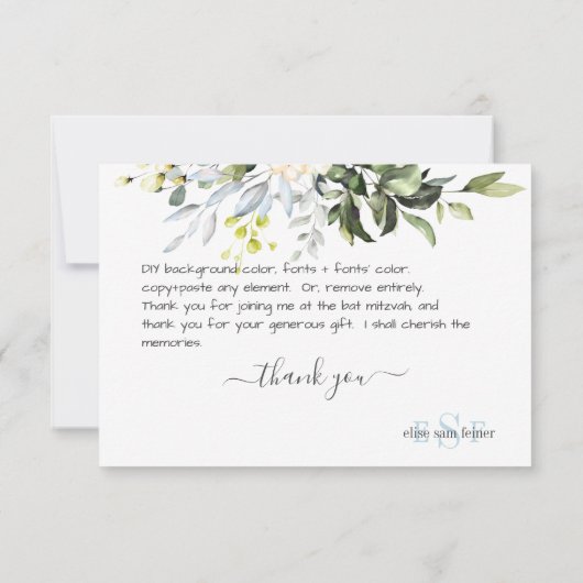 Monogram Greenery Blue Gum Eucalyptus Hartelijk da Bedankkaart (Achterkant)